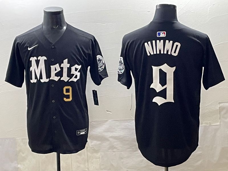 Men 2025 New York Mets #9 Nimmo Black Five generations Joint Name Nike MLB Jersey style 6->new york mets->MLB Jersey